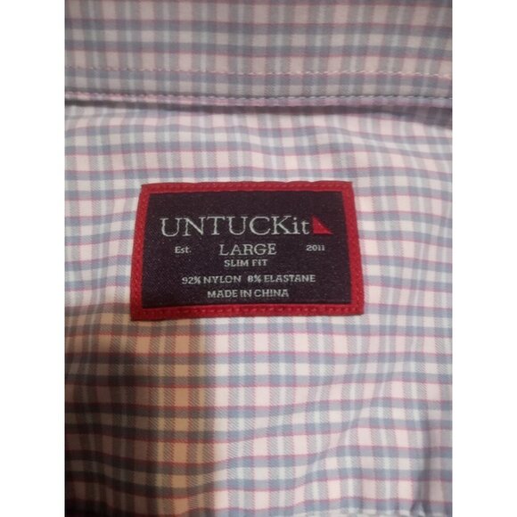 UNTUCKit Men's Shirt Large L Slim Fit Dalton Slim Fit Nylon Elastane Pink Blue - Picture 8 of 11